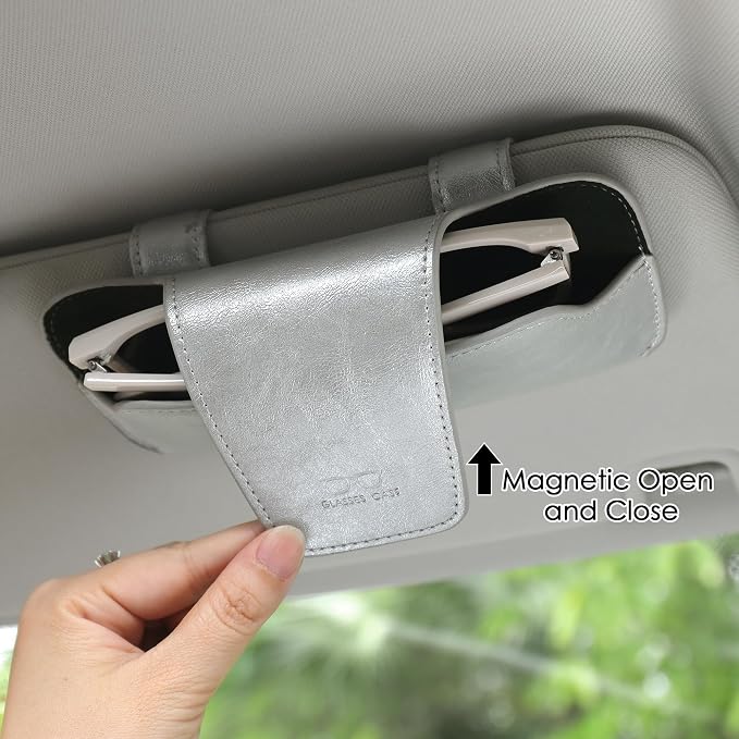 Sunglass Holder for Car Visor, Car Sunglasses Holder Leather, Eyeglasses Holder Glasses Storage Case Visor Accessories