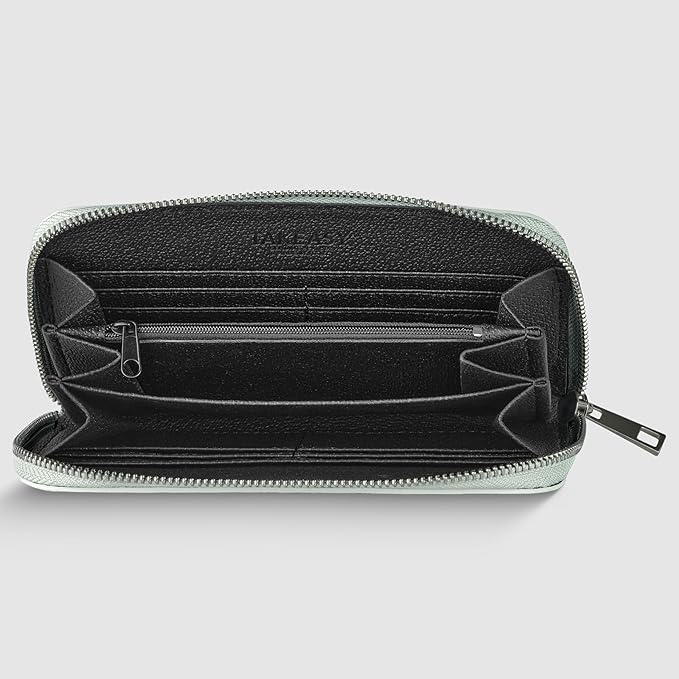Italian Genuine Metallic Leather Wallet for Women with 3 Compartments & Zip Close | Small Rectangular Card Holder (Silver)