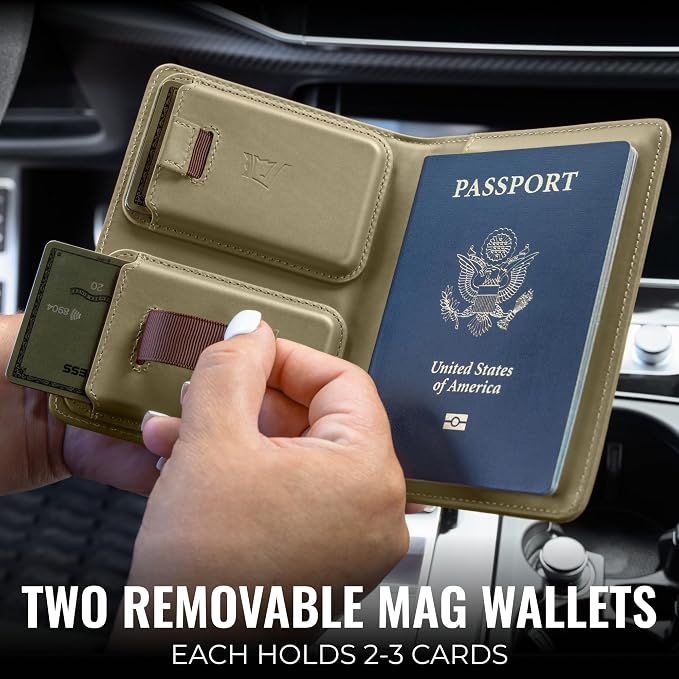 Kings Loot Passport Holder Wallet – RFID Blocking Leather Travel Wallet with Built-in Airtag Holder – Holds 1-6 Cards & Passport – Easy Pull Tab – Slim & Stylish Wallets (Olive)