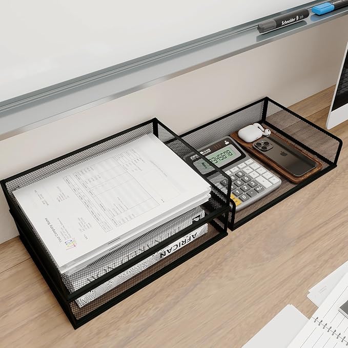 Natwind 3-Tier Stackable Metal Mesh Letter Paper Tray Organizer,Black | Desk Organizer For Paper,Document,Mail Tray For Office Supplies,File Holder For Home Office School Classroom Organization