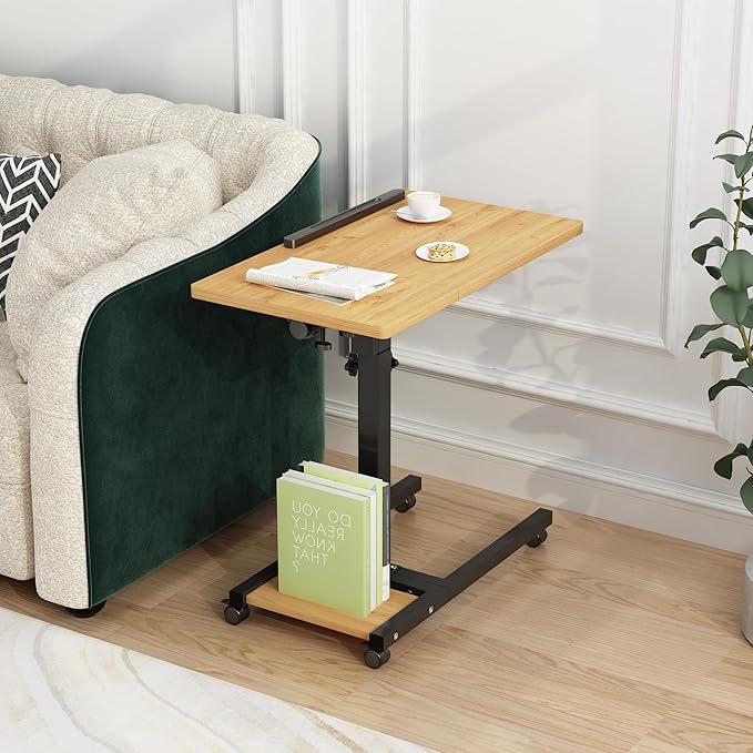 Mobile Height Adjustable Laptop Desk with Mouse Pad, Portable Laptop Desk Rolling Tiltable Table with Small Side Table for Couch,Rolling Computer Stand