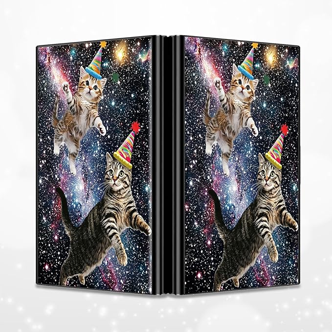 Slim Credit Card Holder, Cats Galaxy Nebula RFID Blocking Metal Wallet for Men & Women, Aluminum Minimalist Hard Case Pocket-Sized Business Cards Organizer (Fits Up to 10 Cards)