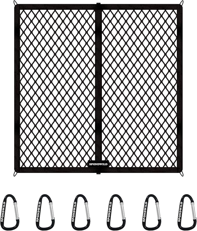 Stretchable Cargo Net(4'x4' Stretches to 7'x7') - Adjustable Elastic Trunk & Truck Bed Storage Organizer with Hook, Ideal for Securing Daily Light Loads