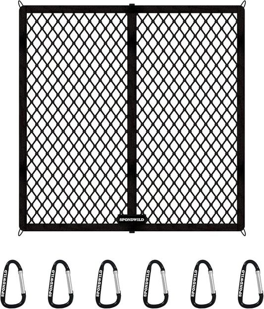 Stretchable Cargo Net(4'x4' Stretches to 7'x7') - Adjustable Elastic Trunk & Truck Bed Storage Organizer with Hook, Ideal for Securing Daily Light Loads