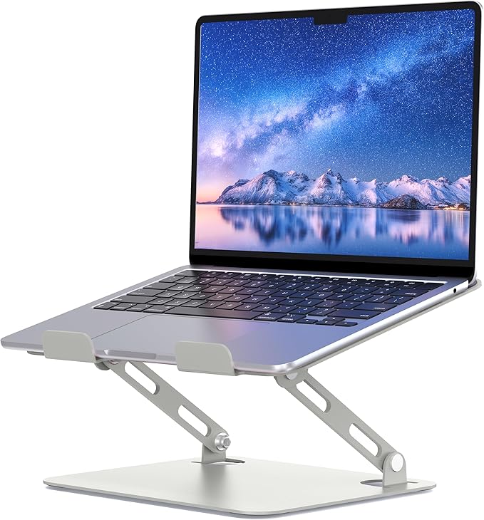 SOUNDANCE Laptop Stand for Desk, Portable Adjustable Laptop Riser, Ergonomic Design Computer Holder, Metal Laptop Mount Elevator Compatible with 10 to 15.6 Inches PC Computer, Light Grey