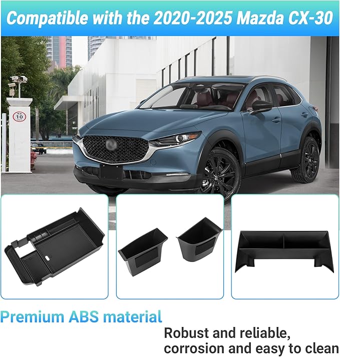 Center Console Organizer Compatible with 2020-2025 Mazda CX-30 Accessories, 3PC Armrest Tray, Secondary Storage Compartment ＆ Door Handle Storage Pocket Insert Accessories