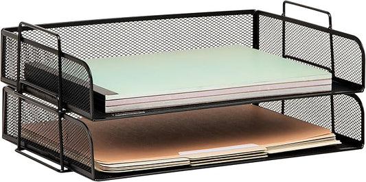 Mind Reader Stackable Paper Tray, Desktop Organizer, File Storage, Office, Metal Mesh, 13.25" L x 9.75" W x 6.25" H, 2 Pcs., Black (Pack of 8)