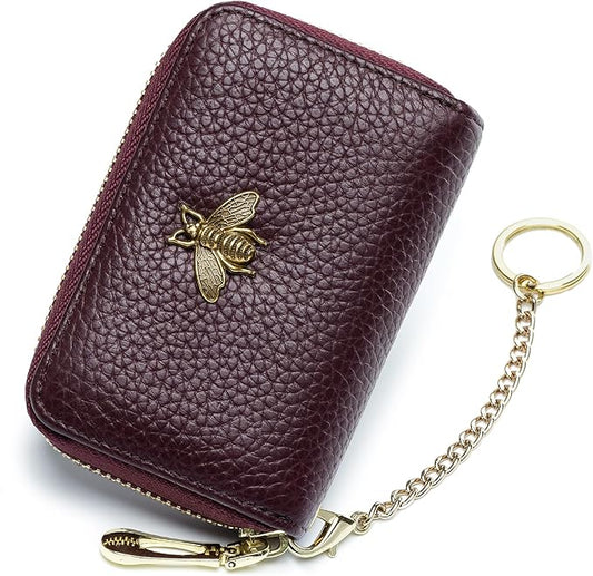 imeetu RFID Credit Card Holder, Small Leather Zipper Card Case Wallet for Women