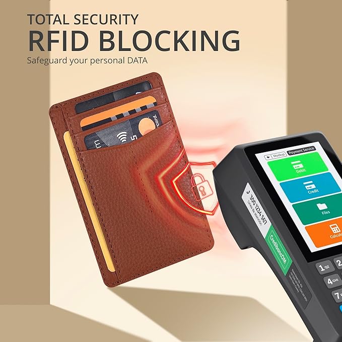 Oak Leathers Leather Slim Minimalist Wallet for Men & Women RFID Front Pocket Leather Card Holder Wallets (Nappa Cognac Tan)