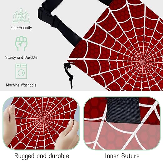 Spider Web on Red Car Garbage Bag,Waterproof Small Car Trash Bag Hanging Back of Seat,Drawstring Hanging Car Trash Bag with Adjustable Buckle for Car Accessories