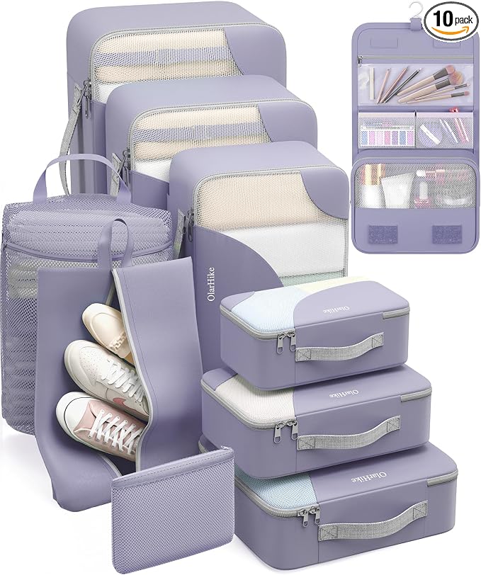 OlarHike 10 Set Packing Cubes for Travel, Gifts for Women Mom,Anti-Tearing Suitcase Organizer with Over 1000 pcs Mesh Holes,Vacation Essentials & Accessories for Cruise Ship