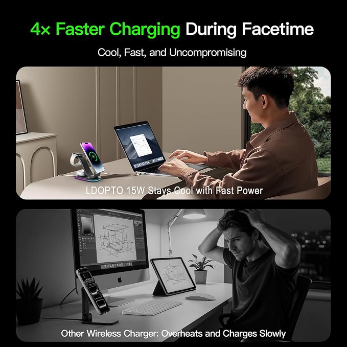 Wireless Charger 3 in 1 for iPhone, Magnetic Charging Station for Apple Family with Adjustable Multicolor Ambient Light, 15W Fast MagSafe Charger Stand,for iPhone17-12-iWatch AirPods Series