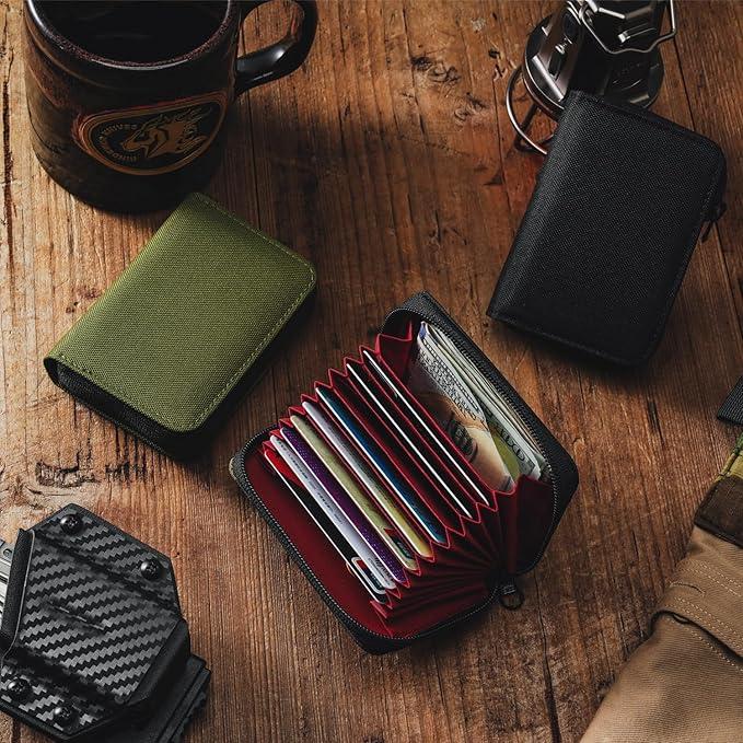 TACTICAL_GEEK PC1 EDC 11-slot Nylon Card Holder for Credit Cards, Lightweight Zippered Minimalist Wallet, Ideal for Work Travel, with Coin Pouch, Ultra-light and Waterproof (Camo Black)