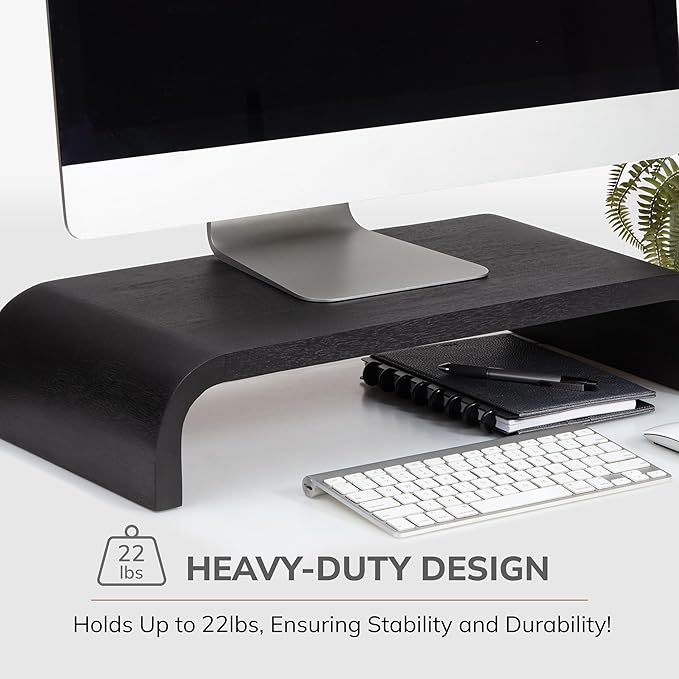 Anji Mountain Wood Monitor Stand Riser Desk Desktop Organizer Table for Home, Office Workspace, Laptop Riser, Ergonomic Design Stand for Gaming Setup, Black