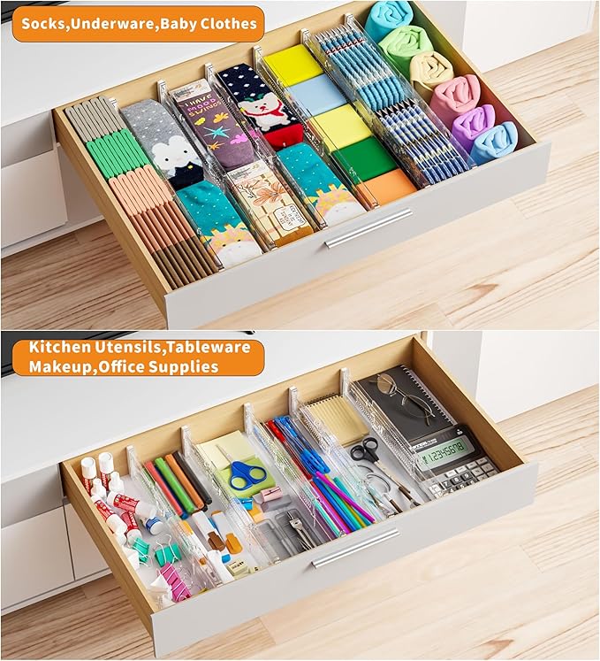 Yieach 8 Pack Clear Expandable Deep Drawer Separators From 15 to 21'' - 3.2 Inch Tall Acrylic Drawer Dividers for Clothes,Dresser Drawer Dividers for Dresser,Baby Nursery,Clothing,Sock or Underwear