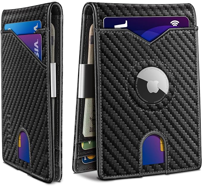 miyozi Airtag Wallet for Men,with Money Clip 11 Cards Slim Front Pocket Leather RFID Blocking Wallet with Gift Box