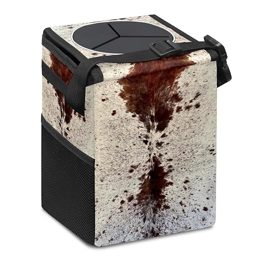 Western Brown Cow Print Car Trash Can with Lid Collapsible Reusable Waterproof Car Garage Bag,Automotive Garbage Can,Car Accessories Interior Car Organizer
