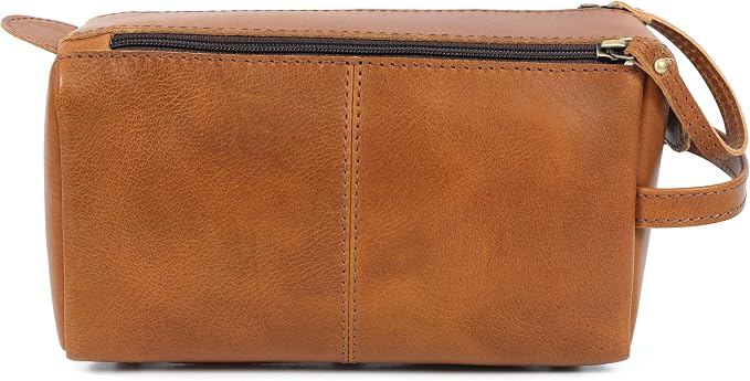 Toiletry Bag for Men – Premium Leather Dopp Kit | Durable Travel Shaving Bag | Stylish Cinnamon Brown Organizer | Compact, Waterproof & Gift-Ready
