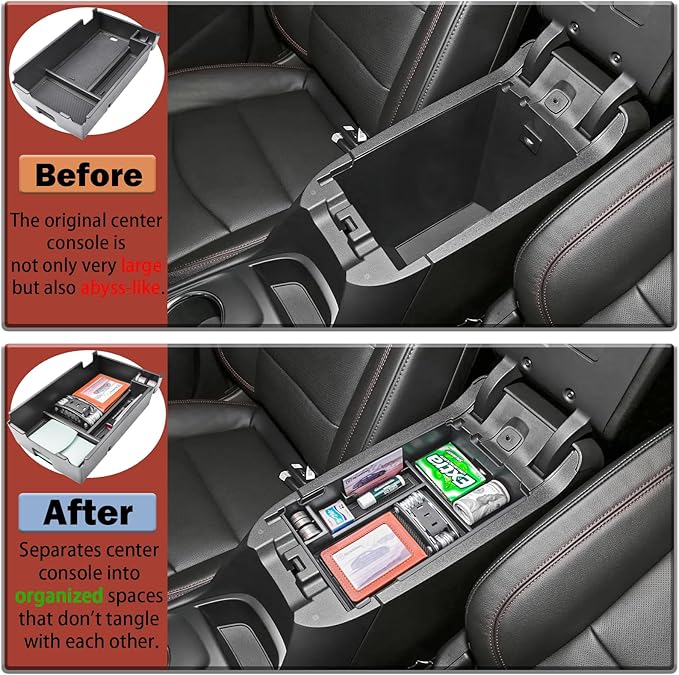 RUNROAD Center Console Organizer Tray Compatible with Chevy Equinox 2018 2019 2020 2021 2022 2023 2024 Accessories, Insert Armrest Tray Secondary Storage Box Coin Holder, Black