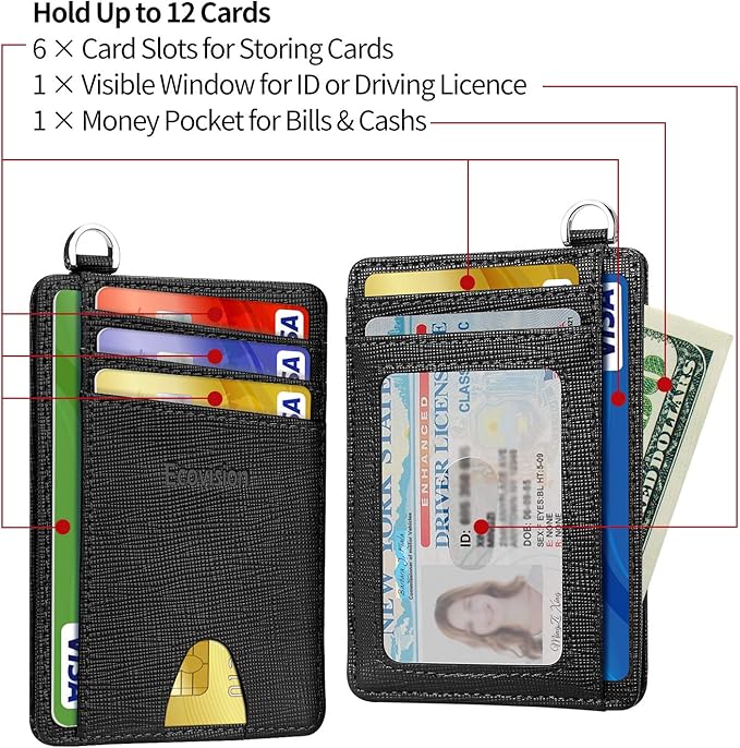 EcoVision Slim Minimalist Front Pocket Wallet, RFID Blocking Credit Card Holder Wallet with Detachable D-Shackle for Men Women