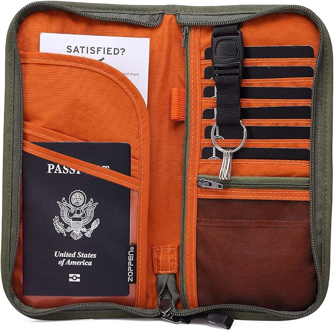 ZOPPEN Passport Holder Family RFID Passport Wallet, Passport Holder Women/Men, Travel Wallet Documents Organizer Zipper Case with Removable Wristlet Strap, Travel Essentials for Flying