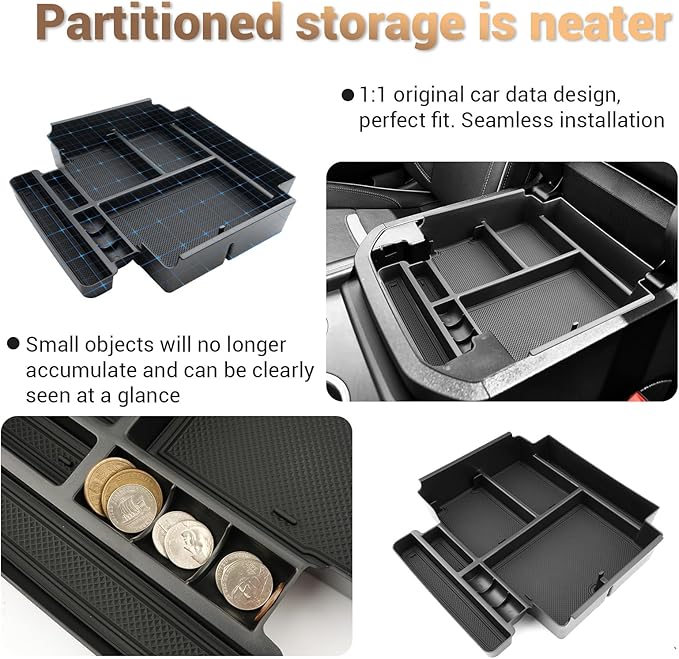 Power Sliding Middle Console Organizer GMC Denali for 2021-2026 GMC Yukon (Denali/Denali Ultimate) Yukon XL GMC Denali 26 Yukon SUV Console Tray Middle Console Arm Rest Organizer Denali Accessories