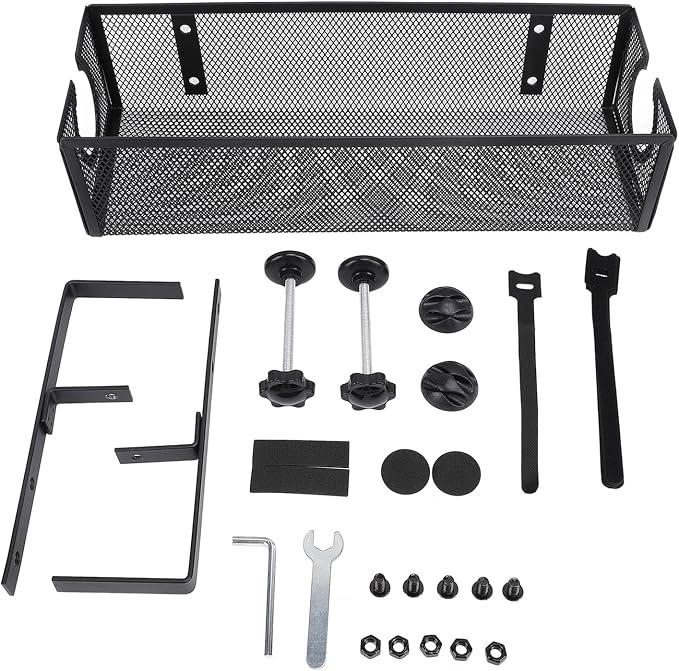 Under Desk Cable Management Tray, Carbon Steel Cord Organizer with Side Round Hole and Trapezoidal Design, Metal Desk Cable Management System for Office Study Workstation (Black)