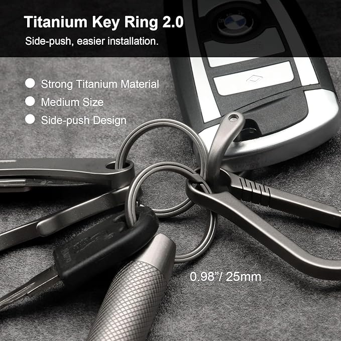 PJYTAC Titanium Keychain Rings Heavy Duty Side Push Key Rings for Car Keys Easy Quick Release EDC Split Keyrings