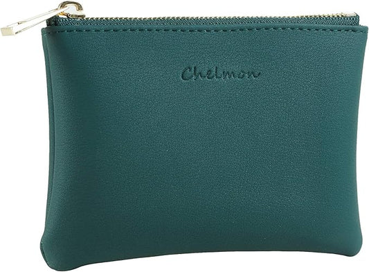 Chelmon Vegan Leather Coin Purse Pouch Change Purse With Zipper For Men Women