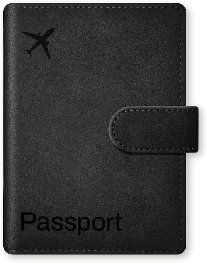 Passport Holder Cover Wallet, RFID Blocking Travel Document Organiser, Must Haves Travel Accessory, Leather Wallet Card Case – Essentials for Men & Women (Black)