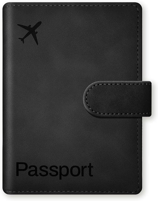 Passport Holder Cover Wallet, RFID Blocking Travel Document Organiser, Must Haves Travel Accessory, Leather Wallet Card Case – Essentials for Men & Women (Black)