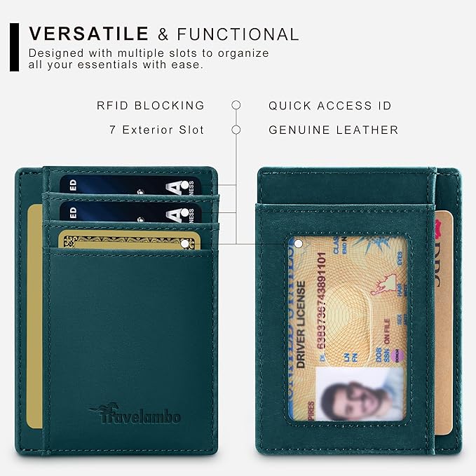 Travelambo 100% Genuine Leather Wallet for Men and Women, Slim Minimalist RFID Blocking Front Pocket Credit Card Holder with Gift Box