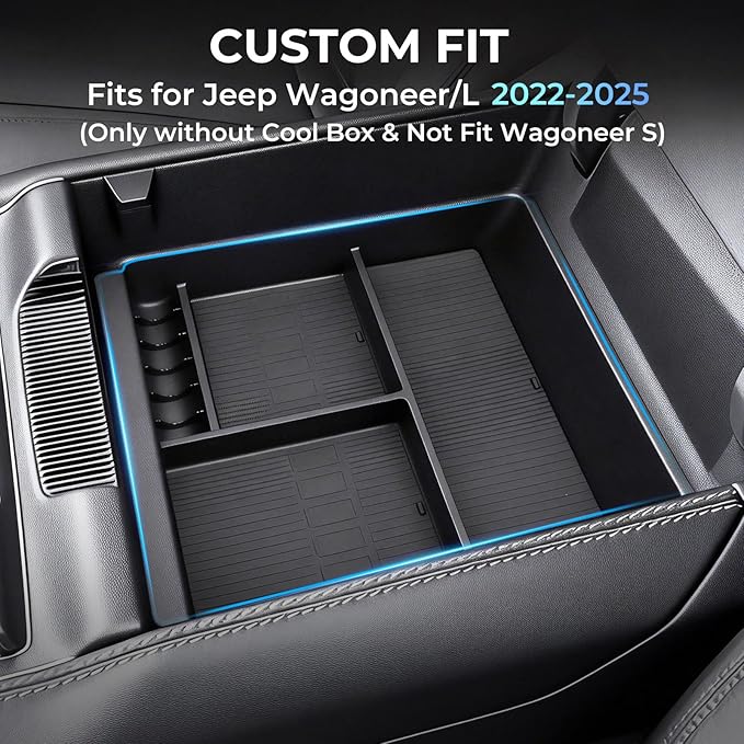Center Console Organizer Tray Storage Box for Jeep Wagoneer/L & Jeep Grand Wagoneer/L 2022-2025 (Only without Cool Box & Not Fit Wagoneer S), Interior Accessories Armrest Insert Tray, Black