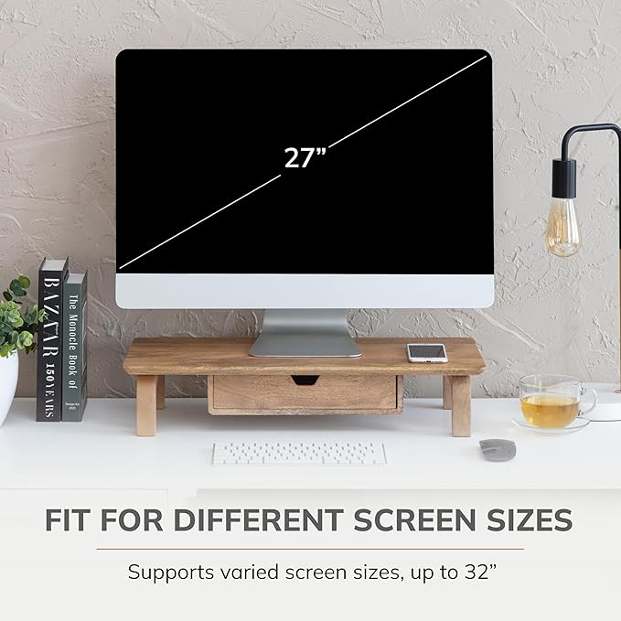 Anji Mountain Monitor Stand - Desktop Organizer & Laptop Riser, Ergonomic Monitor Riser, Space-Saving Monitor Stand for Desk, Durable Construction, Easy Assembly, Ideal for Home & Office,Natural