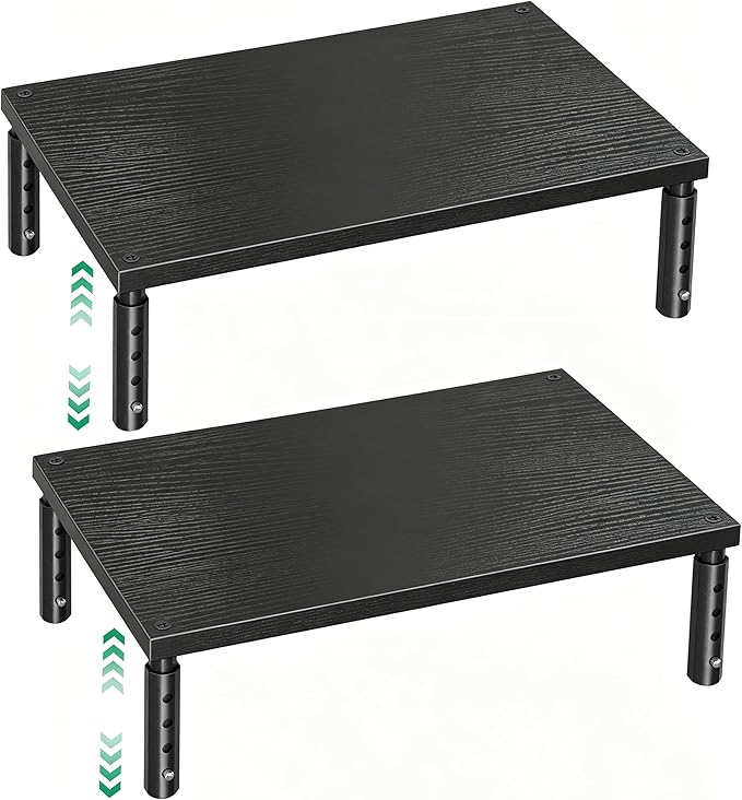 OPNICE Desk Organizers and Accessories, Adjustable Computer Monitor Stand Riser, Laptop Stand for Desk, Office Desk Accessories & Workspace Organizers for Home Office, Black-2P