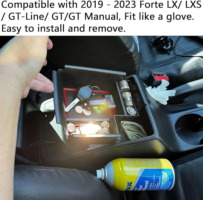 TACORBO Center Console Organizer Compatible with 2019-2024 Kia Forte LX/LXs/GT-Line/GT Insert Tray ABS Armrest Secondary Storage Box, Red