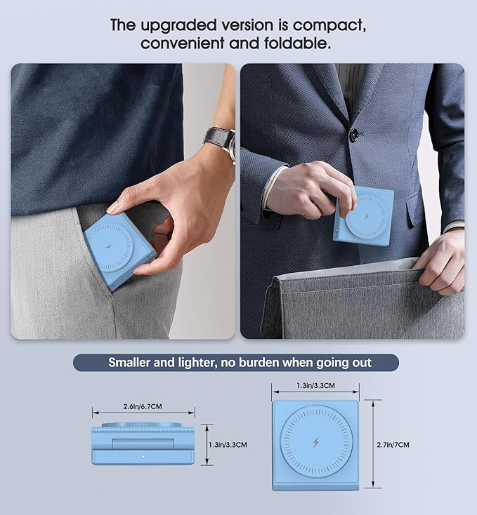 3 in 1 Wireless Charging Station for Apple Multple Devices - Foldable Magnetic Wireless Charger Dock -Travel 18W Charging Pad for iPhone 16 15 14 13 12 Pro/Pro Max/Plus/Watch & Airpods All Series Blue