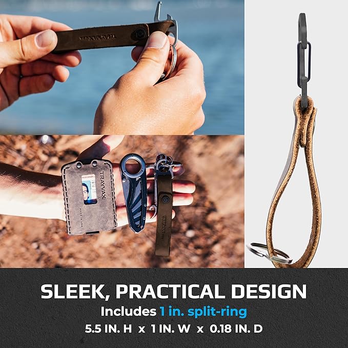 Trayvax Keyton Leather Keychain, Quick Release Carabiner Clip Key Chain for Men and Women, Stainless Steel