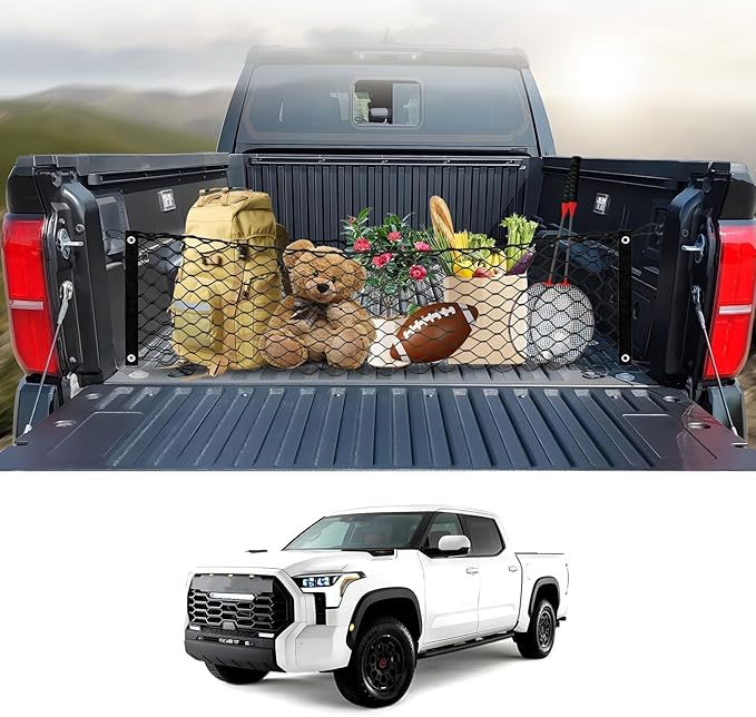 Truck Bed Cargo Net for Toyota Tundra 2022-2025 2026 Accessories, Karltys Envelope Style Pickup Truck Cargo Net for Tundra, Heavy Duty Nylon Mesh Storage Trunk Netting Organizer