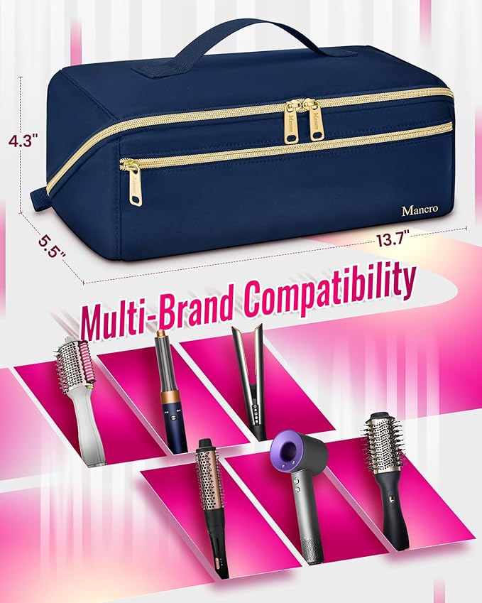 Mancro Hot Hair Tools Travel Bag with Separate Heat Resistant Mat, Large Capacity Wide-open Pouch, Hair Accessories Organizer for Flat Irons, Straighteners, Curling Iron,Travel Essentials for Women