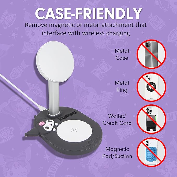 Sonix x Sanrio MagSafe Compatible 2-in-1 Charger Stand, Magnetic Wireless Charging Station for iPhone 17/16/15/14/13/12, AirPods Pro w/USB-C Cable | Kuromi