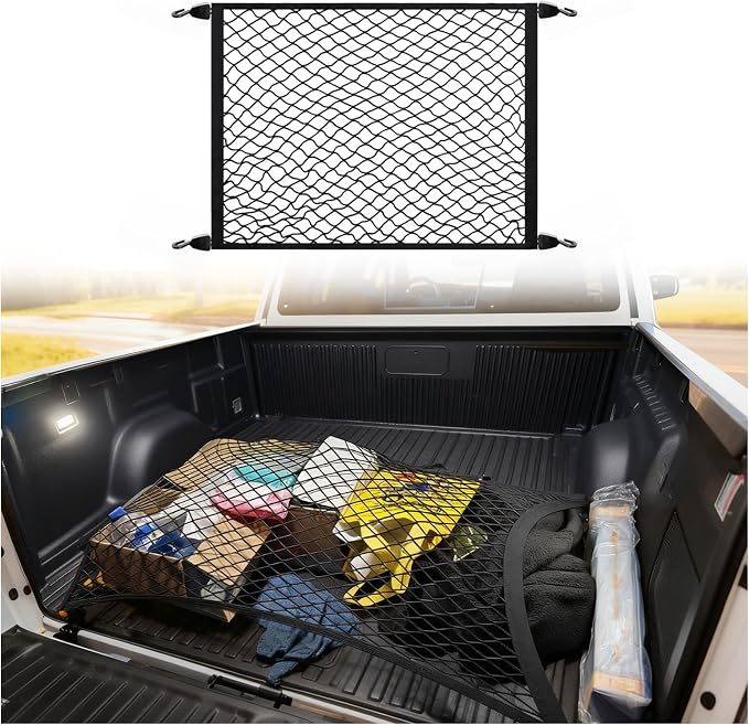 Highly Elastic Cargo Nets for SUV with 4 Hooks,27.5"x19.6" Stretch to 55.12"x39.36" Truck Cargo Net as Trunk Organizer,Heavy-Duty Truck Bed Cargoes Net for Secure Load Retention (27.5"x19.6")