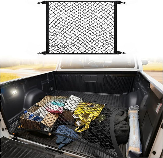 Highly Elastic Cargo Nets for SUV with 4 Hooks,27.5"x19.6" Stretch to 55.12"x39.36" Truck Cargo Net as Trunk Organizer,Heavy-Duty Truck Bed Cargoes Net for Secure Load Retention (27.5"x19.6")