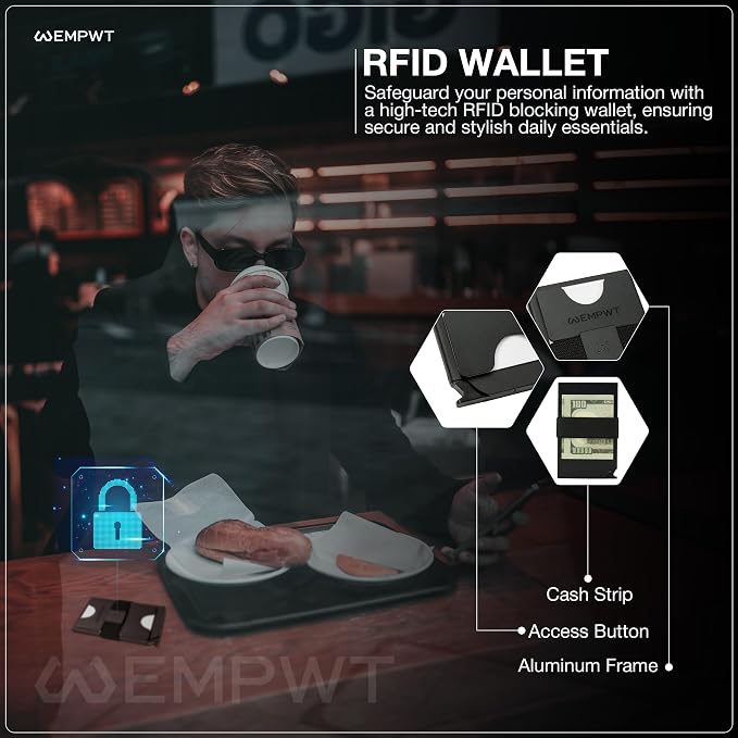 Aluminum Cardholder Wallet for Men-Metal Wallets with Advanced RFID Layer Protection | Slim & Minimalist Trendy Cardholder with Convenient Push Button for Quick Card Access (Black)