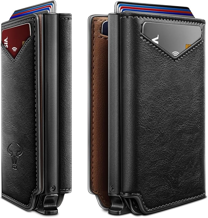 BULLIANT Men Wallet Leather Wallet Card Holders Money Clip for Men 10Cards-Magnetic Flip on Metal Case