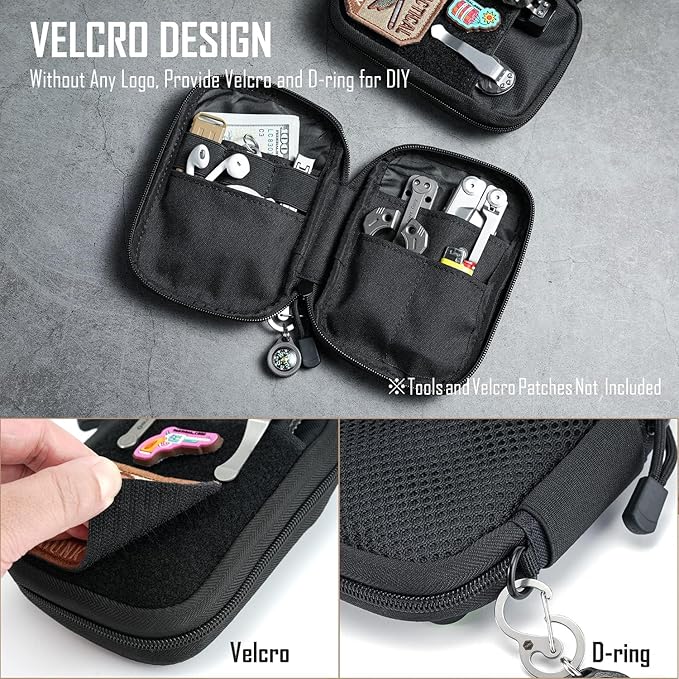 Sayram EDC Pouch Organizer Small Utility Pouch for Multitool, Nylon Tactical Gear Bag with DIY Patch Panel D-Ring, Compact Everyday Carry Pouch for Keys Flashlight Knife