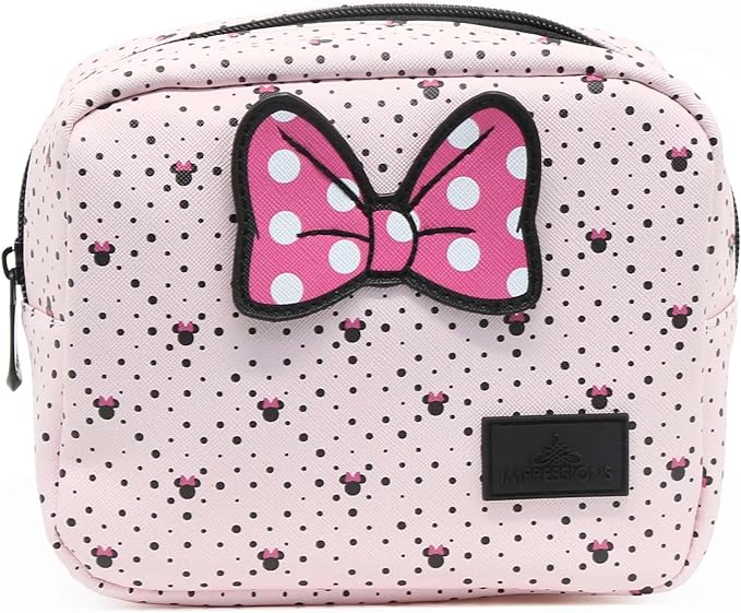 Impressions Vanity Disney Minnie Mouse 2 PCs Clutch Purses, Water Resistant Zippered Travel Makeup Clutch Bag Set for Holding Makeup Brush, Cosmetic, Toiletry, Skincare and Jewelry Accessories
