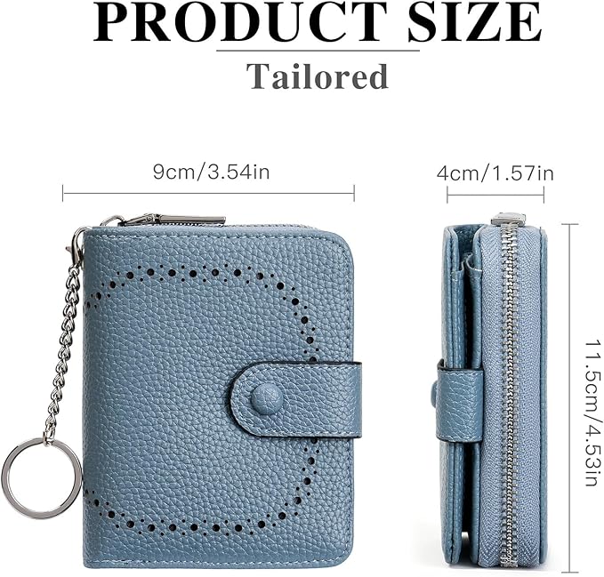 GAEKEAO Women's Leather Wallet RFID Blocking Card Holder with Many Compartments Small Purse with Zipper Key Chain Wallets