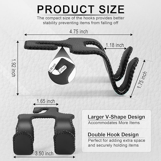 LivTee Upgraded Superior Leather Car Seat Back Headrest Hook, 2 in 1 Auto Seat Hook Hangers Holder Organization Interior Accessories for Purses Coats Umbrellas Grocery Bags Handbag (Black)