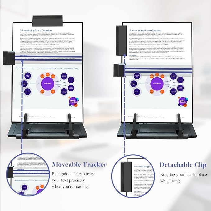 Desktop Document Holder, Black Paper Holder Stand for Desk, Metal Paper Stand for Desk When Typing, 7 Adjustable Angles Copyholder